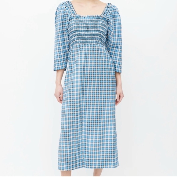 Ganni Dresses & Skirts - Ganni Blue White Check Midi Dress
